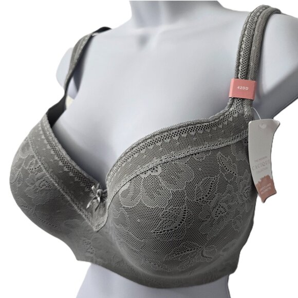 Cacique Lightly Lined Balconette Bra 42DD 42 DD Full Coverage Modern Lace Gray - Picture 3 of 8